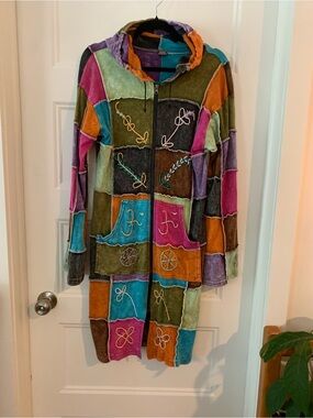 KPC , Women's long BoHo Patchwork  / Hoodie cotton Jacket - Multicolor